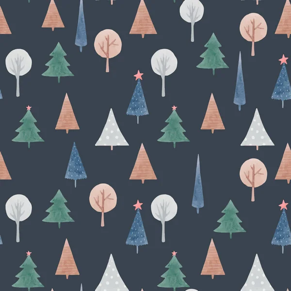 Magnifique motif vectoriel sans couture avec de mignons arbres de forêt aquarelle abstraite. Illustration de stock. — Image vectorielle