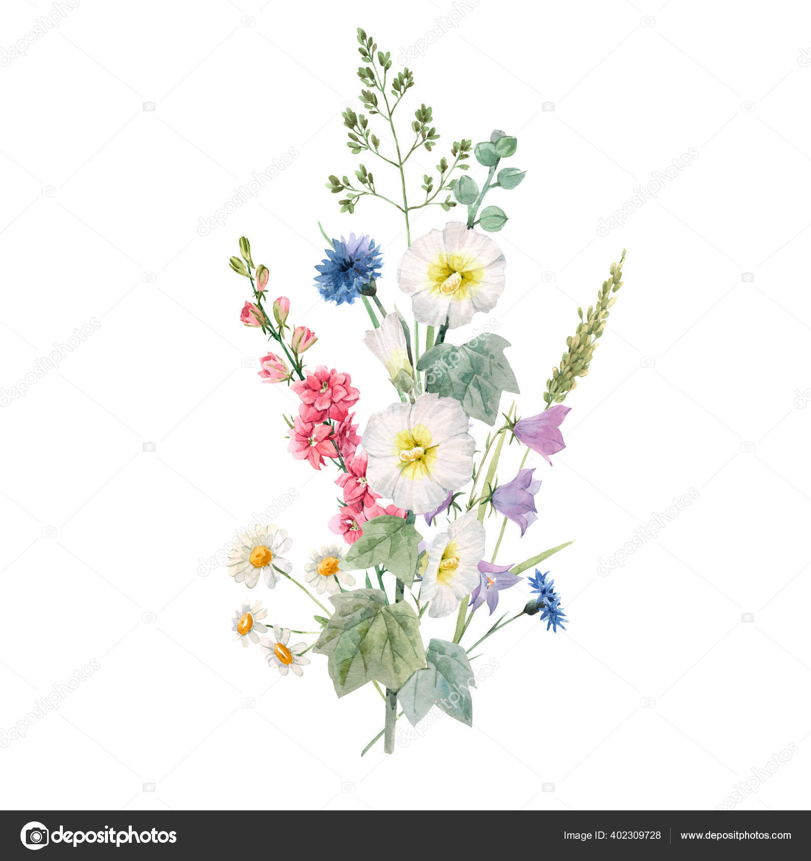 美丽的花束 水彩艳丽的夏花 库存说明 图库照片 C Zeninaasya