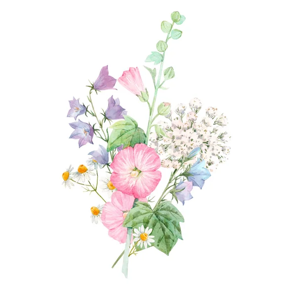 Hermoso ramo floral con flores de verano acuarela. Ilustración general. — Foto de Stock