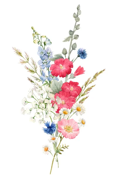 Vacker blombukett med akvarell sommarblommor. Lagerillustration. — Stockfoto