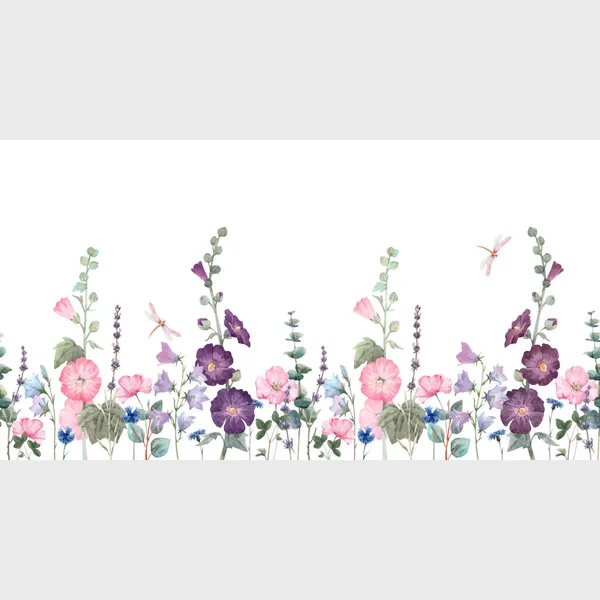 Цветочный узор с акварельными летними соцветиями. Иллюстрация. — стоковый вектор