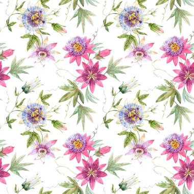 Sulu yaz çiçekleri eşliğinde kusursuz çiçek desenleri. Stok illüstrasyonu.