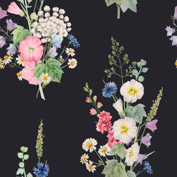 水彩夏の花と美しいベクトルシームレスな花パターン。ストックイラスト. — ストックベクタ
