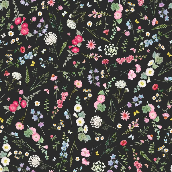 Hermoso patrón floral sin costuras con flores de verano acuarela. Ilustración general. —  Fotos de Stock