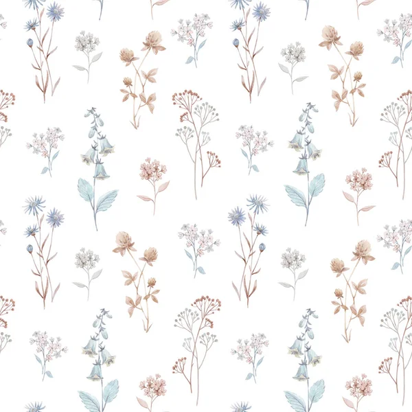 Vackert sömlöst blommönster med akvarell höstblommor. Lagerillustration. — Stockfoto