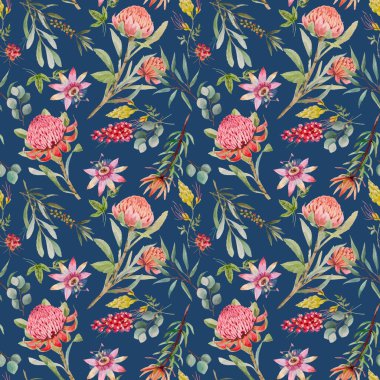 Güzel vektörsüz çiçek deseni, suluboya yaz protesi ve tutkulu çiçek deseni. Stok illüstrasyonu.