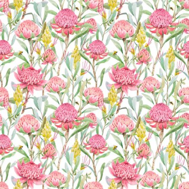 Güzel vektörsüz çiçek deseni ve suluboya yaz çiçekleri. Stok illüstrasyonu.