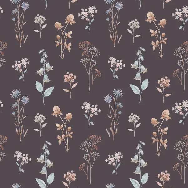 Beau vecteur motif floral sans couture avec aquarelle automne fleurs d'automne. Illustration de stock. — Image vectorielle