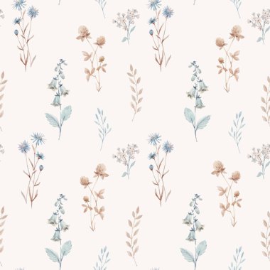 Sonbahar çiçekleri suluboya ve kusursuz çiçek desenli güzel bir vektör. Stok illüstrasyonu.