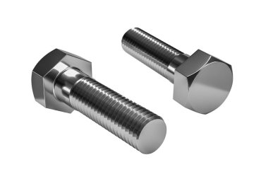 Beyaz zemin üzerinde iki paslanmaz çelik uğursuz cıvata izole edildi - 3D render