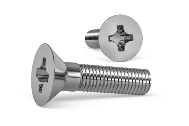 Paslanmaz çelik makine beyaz arka planda izole vida - 3d oluşturma