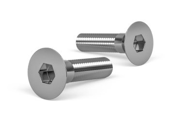 Paslanmaz çelik makine beyaz arka planda izole vida - 3d oluşturma