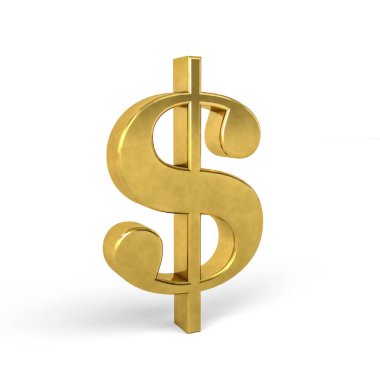 Beyaz arkaplanda izole edilmiş altın dolar işareti - 3D görüntüleme