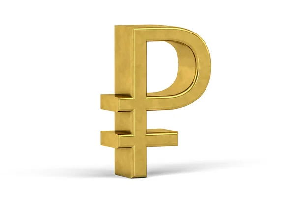 Beyaz zemin üzerinde izole edilmiş altın Rus rublesi işareti - 3D görüntüleme