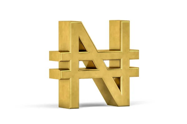 Beyaz arka planda izole edilmiş Altın Nijerya naira tabelası - 3D görüntüleme