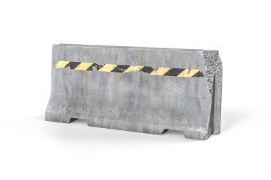 Beyaz arka planda izole edilmiş hasarlı ve solmuş bir beton barikat - 3D görüntüleme