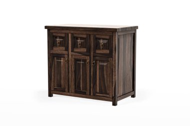 Ceviz kaplamalı şık banyo dolabı - beyaz arka planda izole - 3D görüntüleme