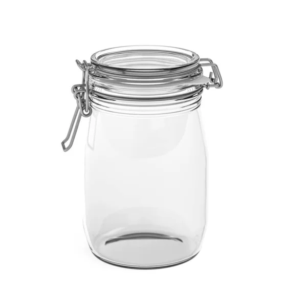 白い背景に隔離された空の丸いガラス瓶 3Dレンダリング — ストック写真