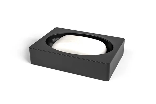 Porte Savon Graphite Avec Savon Blanc Isolé Sur Fond Blanc — Photo