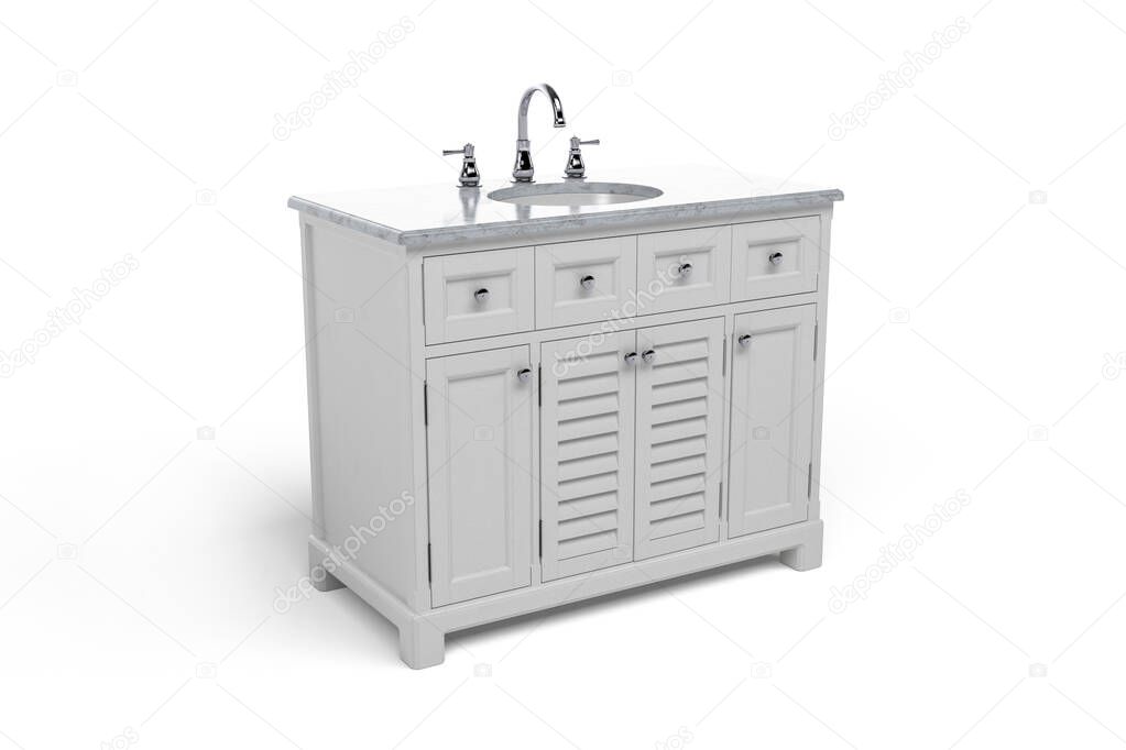 Gray bathroom cabinet with sink and faucet - isolated on white background - 3d render