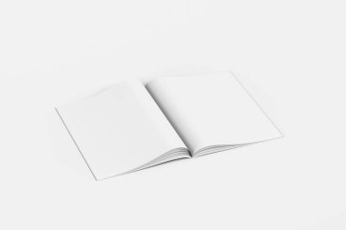 Beyaz arkaplanda A4 boyutunda boş açık şarjör - model - 3D illüstrasyon