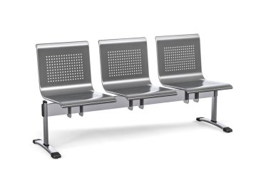 Three seater metal public seats on white background - 3d render clipart