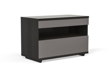 Beyaz zemin üzerinde zarif, sade ve modern bir komodin.