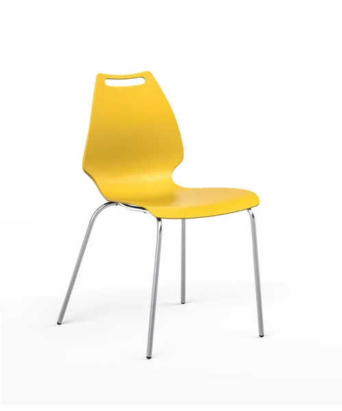 Cadeira Designer Amarelo Com Pernas Metal Cromado Isolado Fundo Branco — Fotografia de Stock