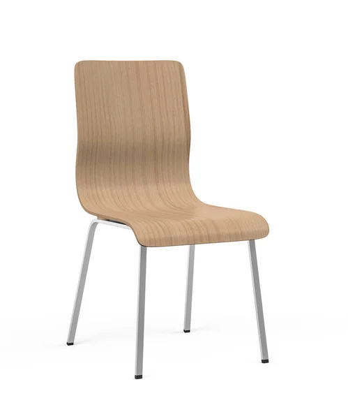 Cadeira Design Com Pernas Metal Cromado Assento Madeira Isolado Branco — Fotografia de Stock