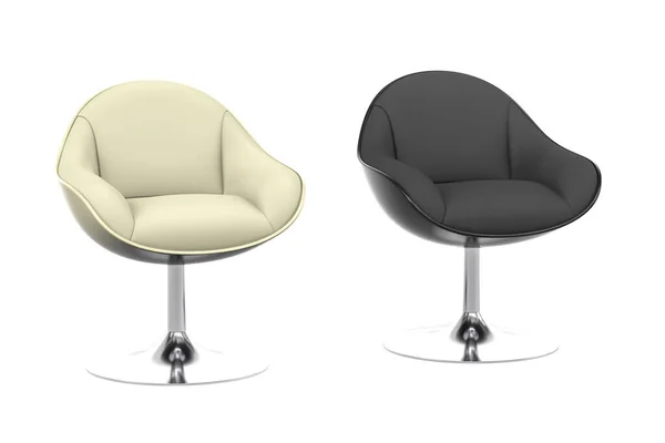 Two Elegant Designer Chairs Graphite Ecru Chrome Metal Legs Isolated — Stock Photo, Image