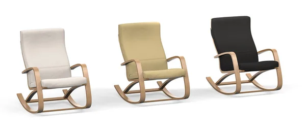 Três Cadeiras Balanço Preto Bege Ecru Fundo Branco Render — Fotografia de Stock