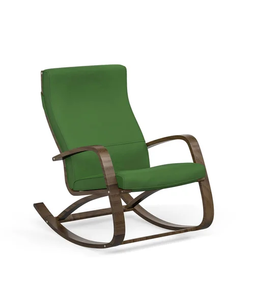 Cadeira Balanço Verde Moderno Isolado Fundo Branco Renderização — Fotografia de Stock