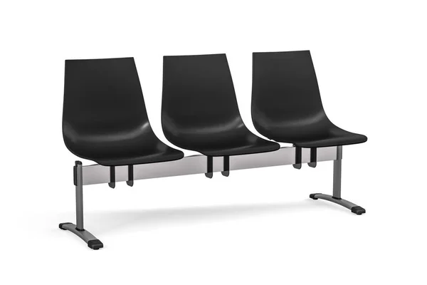 Три Сидіння Чорні Громадські Сидіння Металевою Основою Білому Тлі Рендерингу — стокове фото