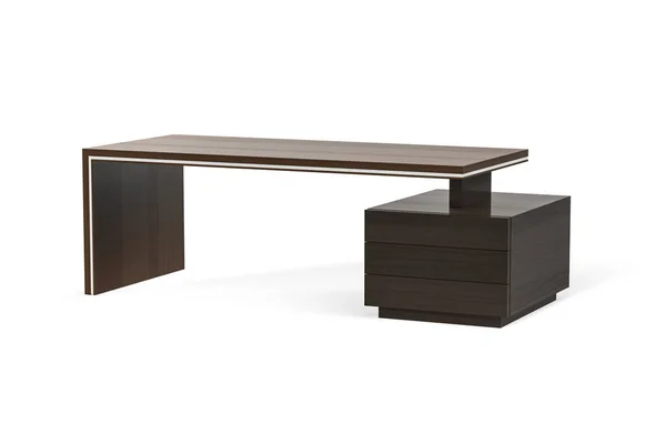 Meja Modern Dengan Kayu Gelap Pada Latar Belakang Putih Render — Stok Foto