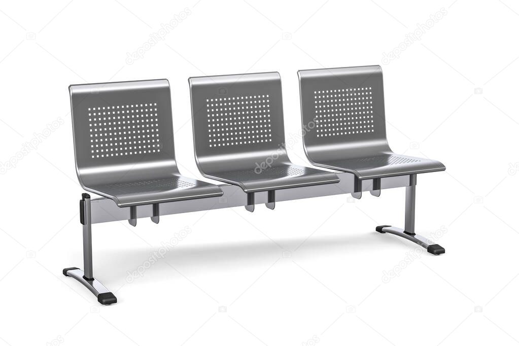 Three seater metal public seats on white background - 3d render