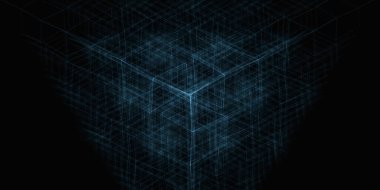 Soyut geometrik arkaplan - Siyah ve mavi renkli dinamik parlayan geçiş çizgilerinin bileşimi - 2d illüstrasyon