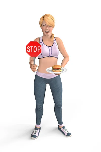 Stop Junk Food Jeune Fille Blonde Dans Une Tenue Fitness — Photo