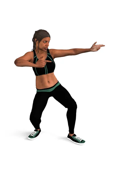 Black Woman Fitness Outfit Pointing Gesture Isolated White Background Illustration — Stock Photo, Image