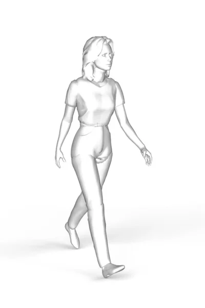 Kráčející Žena Černobílá Grafika Bílém Pozadí Ilustrace — Stock fotografie
