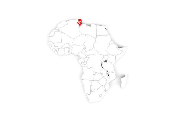 国境のあるアフリカ3D地図 チュニジアの旗が描かれたチュニジア地域 白い背景に孤立した 3Dイラスト — ストック写真