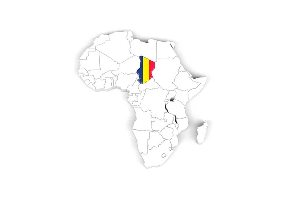 Африка Карта Відміченими Кордонами Чаду Прапором Чаду Ізольованим Білому Тлі — стокове фото
