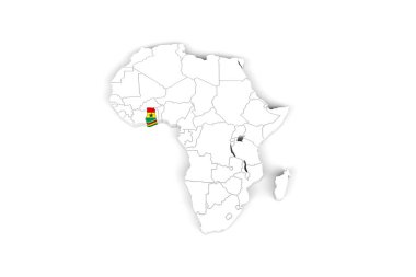 Sınırları işaretlenmiş Afrika 3d haritası - Gana bayrağı ile işaretlenmiş - beyaz arkaplanda izole edilmiş - 3D İllüstrasyon