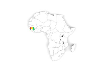 Sınırlar işaretli Afrika 3d haritası - Gine bayrağıyla işaretlenmiş - beyaz arkaplanda izole edilmiş - 3D İllüstrasyon