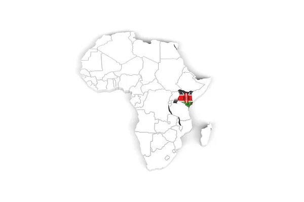 Африка Карта Відміченими Кордонами Кенія Прапором Ізольований Білому Тлі Ілюстрація — стокове фото