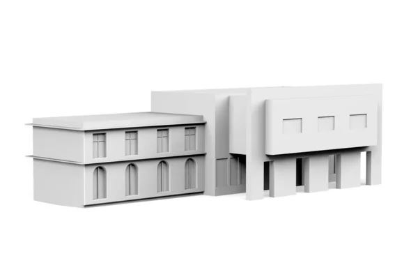 Bâtiment Ville Blanche Sur Fond Blanc Espace Copie Maquette Rendu — Photo