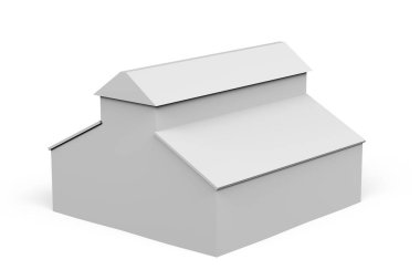 Metin için boşluk olan beyaz arkaplan üzerinde ev modeli - 3B oluşturma