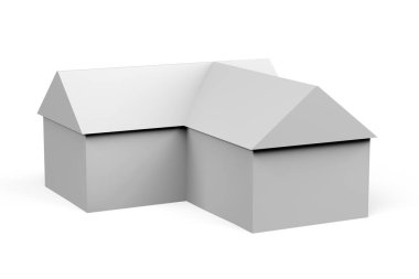 Metin için boşluk olan beyaz arkaplan üzerinde ev modeli - 3B oluşturma