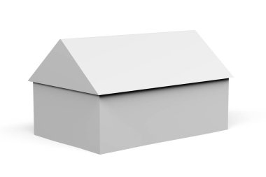 Metin için boşluk olan beyaz arkaplan üzerinde ev modeli - 3B oluşturma