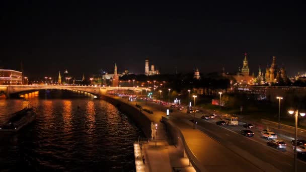Hermoso Centro Ciudad Otoño Con Tráfico Nocturno Time Lapse Moscú — Vídeo de stock