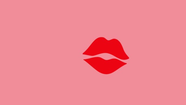 Red Lipstick Kisses on Pink Background 4K Animation. Beautiful Valentines Day Love Motion Design Footage. — Stock Video